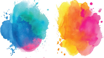 Vector of multicolored blot watercolor splash. Colorful textured chalk stripes, squares and circles. Pastel, crayon hand drawn colorful elements.