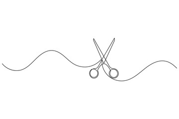 Simple scissors outline continuous line drawing isolated on white background