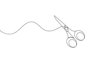 Simple scissors outline continuous line drawing isolated on white background