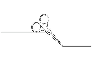 Simple scissors outline continuous line drawing isolated on white background