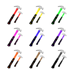 Naklejka premium Colorful Hammer Set – Claw Hammers in Various Handle Colors, Realistic Vector Tools