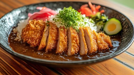 Delicious Chicken Katsu with Rice and Garnish in Elegant Presentation