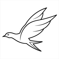 Obraz premium Elegant black line art illustration of a stylized bird in mid flight with its wings spread wide against a clean white background symbolizing freedom and grace