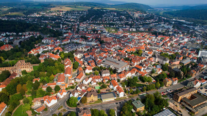 Aerial Panorama View Of The Old Town Of The City Bad Hersfeld  in Germany on a sunny spring day