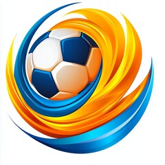 Dynamic Soccer Ball Abstract Design with Blue and Orange Flames