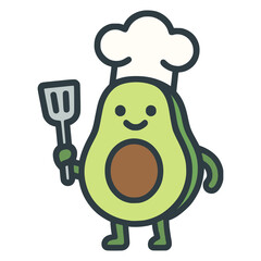 avocado chef cartoon character flat color vector illustration template design