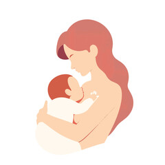 Mother lovingly breastfeeding baby in pastel colors, nurturing bond
