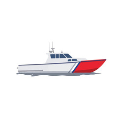 Naklejka premium Modern US Coast Guard patrol boat on waves, maritime safety concept
