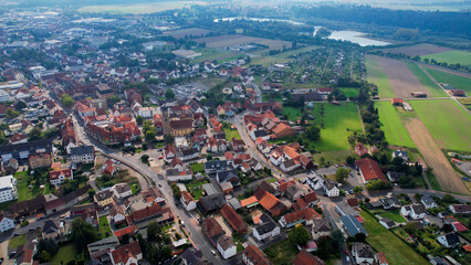 Aerial Panorama View Of The Old Town Of The City Bebra in Germany on a sunny spring day
