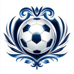Obraz premium Soccer Ball Emblem with Blue Wings and Ornate Design