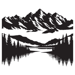 Beautiful scenery of Tatra mountains and lake in Poland silhouette vector