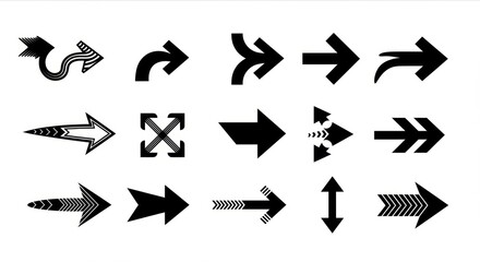 Minimalist black arrow icons set
