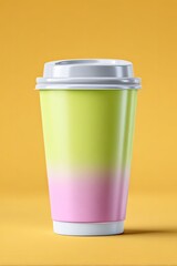 Pastel Ombre Coffee Cup Mockup on Yellow Background