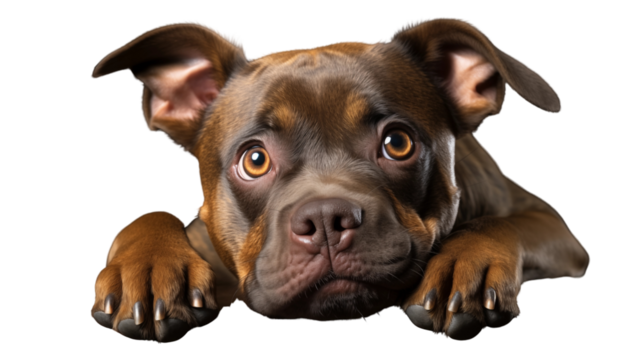 Adorable brown puppy peers over edge, looking at viewer with sweet expression, showcasing puppy dog eyes transparent.