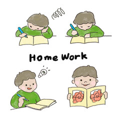 宿題をする子どものイラスト