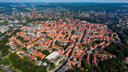 Aerial view on a sunny noon of the old town in the city Göttingen in Germany