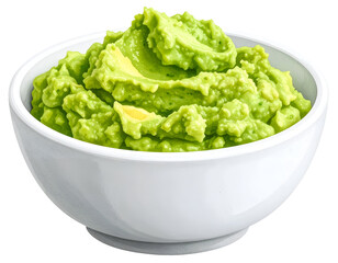 guacamole avocado dip in white bowl watercolor illustration on transparent background

