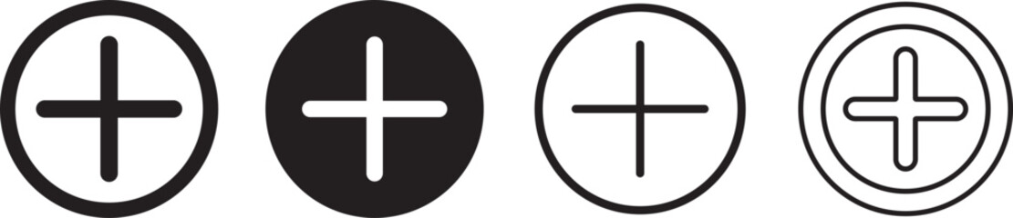 Fototapeta premium Plus sign black heart medical logo icon vector, Add create plus icon. Plus icon symbol, Minus icon, 