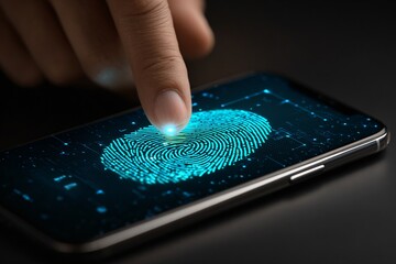 Fingerprint Authentication Process on Smartphone Digital Security Technology Dark Background Close-Up View