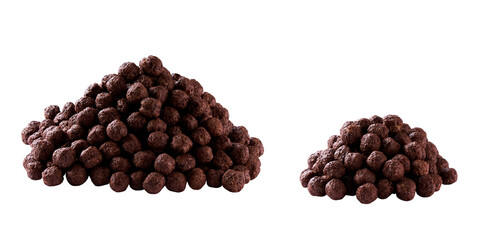pile of tasty chocolate corn balls isolated on white background.