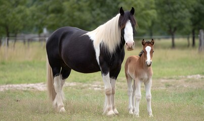 Obraz premium black and white horse in the field, Generative AI