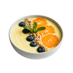 Delicious smoothie bowl with blueberries tangerine slices and granola isolated on transparent background