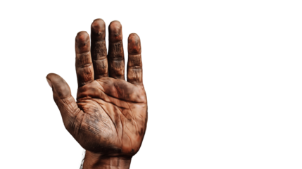 Hard work shows on these rough, dirty hands, representing labor, toil, and the realities of manual work and working class jobs transparent.