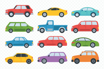 flat colorful car icon collection | editable vector symbols for automotive apps and infographics