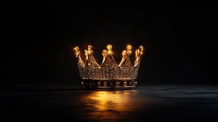 Close-up of a golden crown on a black background. the crown is made up of small, sparkling diamonds that are arranged in a symmetrical pattern.