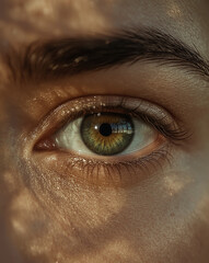 Close-Up Macro Shot of a Green Hazel Human Eye with Natural Light and Detailed Iris Texture