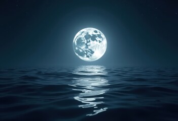 majestic moonrise illuminating tranquil ocean waves serenity night sky reflection seascape calm water nature beauty, landscape, tide, glow, horizon, coast