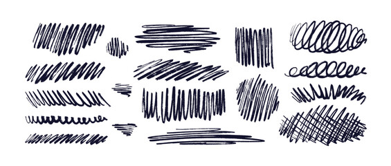 Grunge charcoal scribble art set, freehand strokes