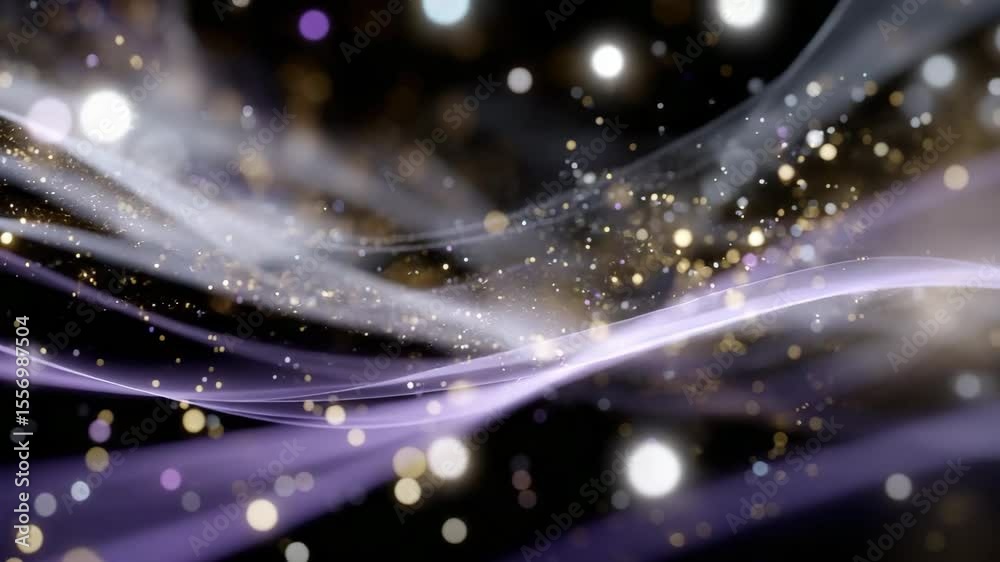 Poster elegant purple waves and shimmering gold particles create a magical, abstract atmosphere. for backgr