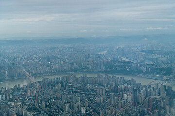 Aerial view of city of Chongqing and Yangtze river in China