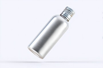 Silver Metal Bottle Mockup on White Background