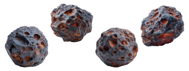 Glowing Meteors or Asteroids Isolated on Transparent Background