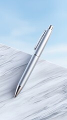 Silver Pen on Textured Paper Against a Blue Sky