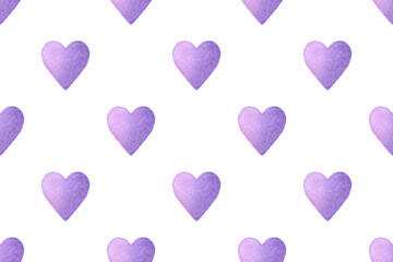 Seamless pattern with watercolor purple hearts.