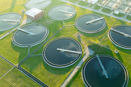 Wastewater recycling and purification station aerial view