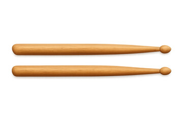Wooden drumsticks positioned precisely side by side, highlighting percussion equipment against clean transparent surface