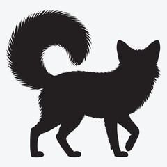 Silhouette of a furry animal with a bushy tail walking