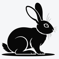A black rabbit sitting with long ears in vector format
