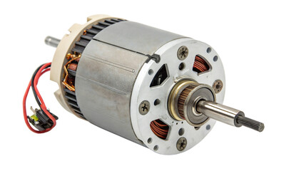 An electric DC motor isolated on a Transparent background in a studio shot