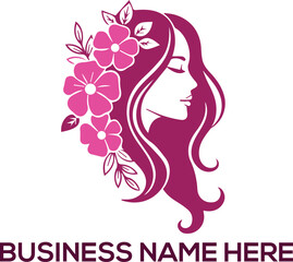 Natural beauty woman long hair Elegant artistic Lady Silhouette with Rose flower and Leaf Design minimalist Vector Illustration eco friendly beauty Women beauty salon spa hair minimalist logo design
