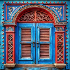 Vibrant Colorful Old Building Door in Southeast Asia