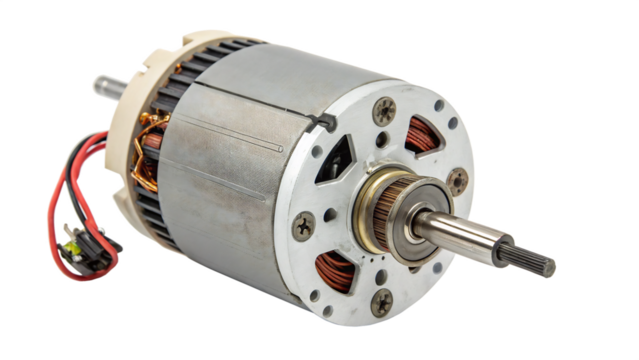 An electric DC motor isolated on a Transparent background in a studio shot