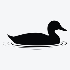Silhouette of a duck swimming in water simple illustration