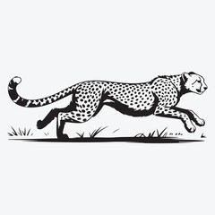 A cheetah running in black and white vector illustration