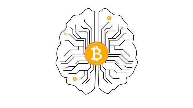 Brain scanning technology with bitcoin icon. Neurosurgical diagnostics