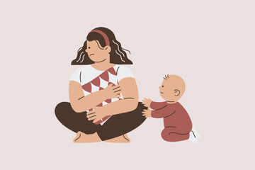 Depressed Mother with Baby Illustration